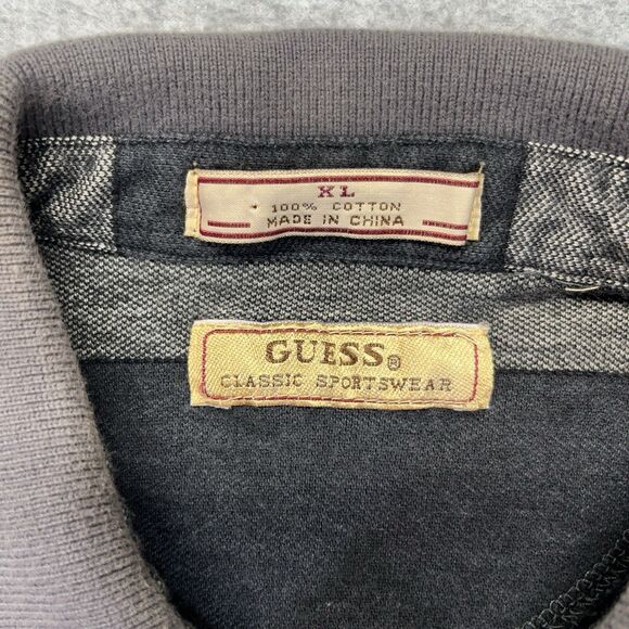Guess Classic Sportswear Polo Men’s XL Gray Striped Casual Shirt - Picture 2 of 11